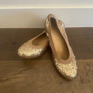 Gold (Nude Glitter) Stuart Weitzman Lastikon Flats - Size 9.5M